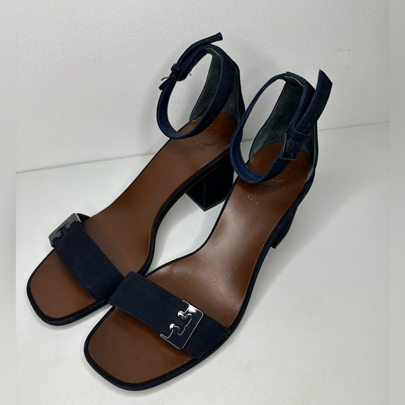 Tory Burch Gabrielle Suede Block Heel Sandal Royal Navy 8 1/2 - Picture 1 of 11